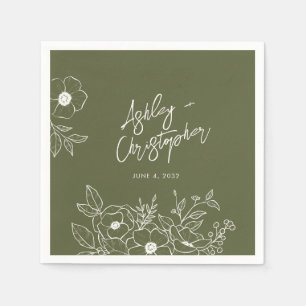 Minimal Floral Botanical Blue Wedding Cocktail Napkin