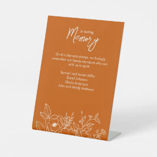 Minimal Floral Botanical Burnt Orange In Memoriam Pedestal Sign