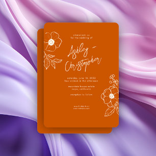 Minimal Floral Botanical Burnt Orange Wedding Invitation