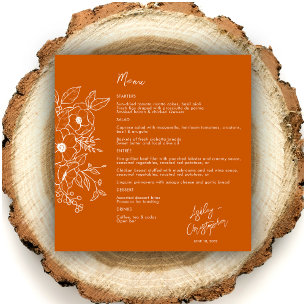 Minimal Floral Botanical Burnt Orange Wedding Menu