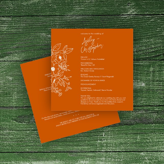 Minimal Floral Botanical Burnt Orange Wedding Programme (Creator Uploaded)