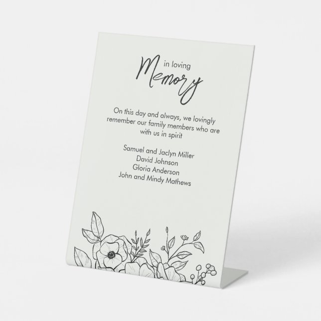 Minimal Floral Botanical Milk White In Memoriam Pedestal Sign (Front)
