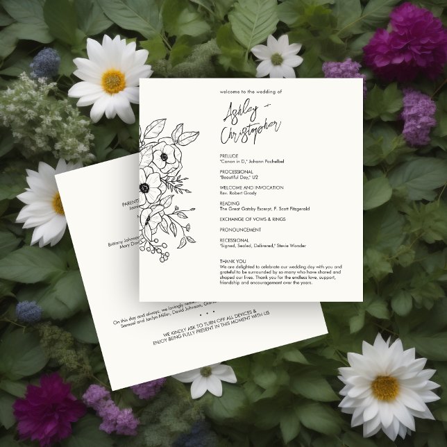 Minimal Floral Botanical Milk White Wedding Programme (Creator Uploaded)