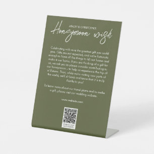 Minimal Floral Botanical Moss Green Honeymoon Fund Pedestal Sign