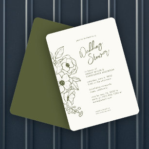Minimal Floral Botanical Moss Green Wedding Shower Invitation