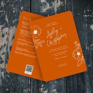 Minimal Floral Botanical Orange All-in-One Wedding Invitation