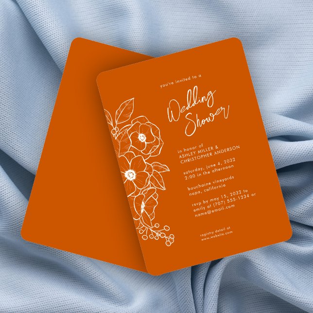 Minimal Floral Botanical Orange Wedding Shower Invitation (Creator Uploaded)