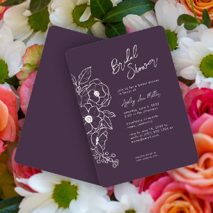 Minimal Floral Botanical Purple Bridal Shower Invitation