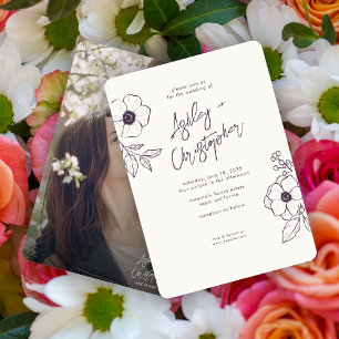 Minimal Floral Botanical Purple Photo Wedding Invitation