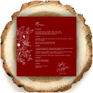 Minimal Floral Botanical Ruby Red Wedding Menu