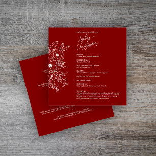 Minimal Floral Botanical Ruby Red Wedding Programme