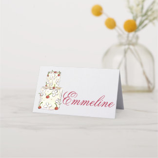 Minimal Floral Cake Folded Place Card
