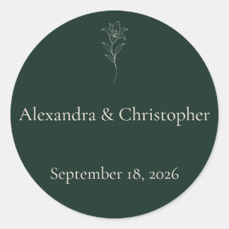 Minimal Floral Deep Green Wedding Envelope Seal Cl