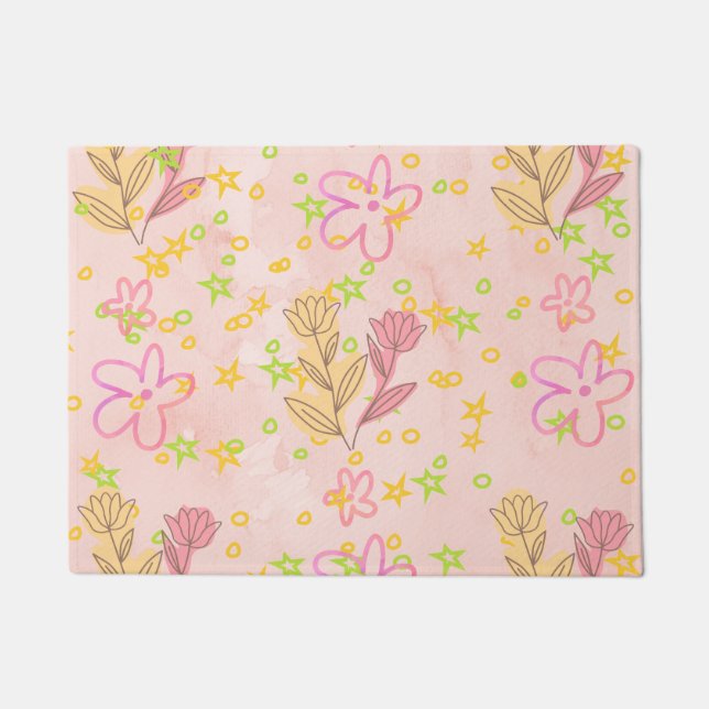 Minimal Floral Doodle Pattern –Pastel Pink pattern Doormat (Front)