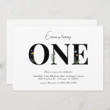 Minimal Floral First Birthday Invitation