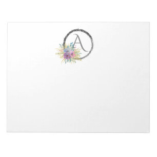 *~* Minimal Floral Glitter Monogram Initial Girly Notepad