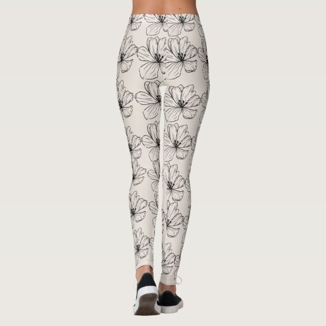 Minimal Floral Line Art Leggings (Back)