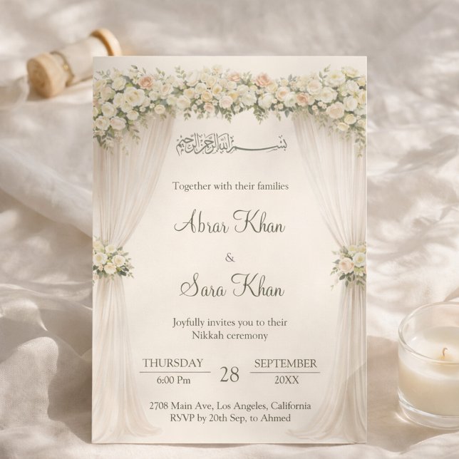 Minimal Floral Muslim Nikkah Islamic Wedding Invitation (Creator Uploaded)