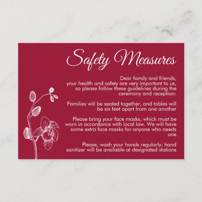 Minimal floral orchids modern safety measures enclosure card (Front)
