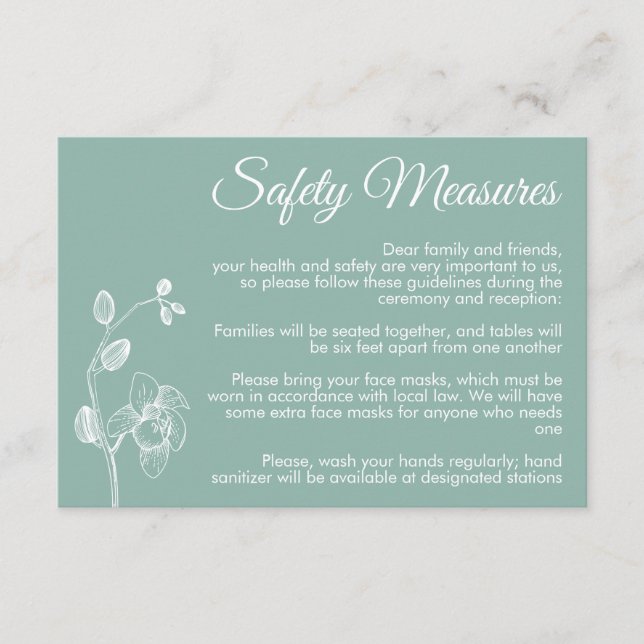 Minimal floral orchids modern safety measures enclosure card (Front)