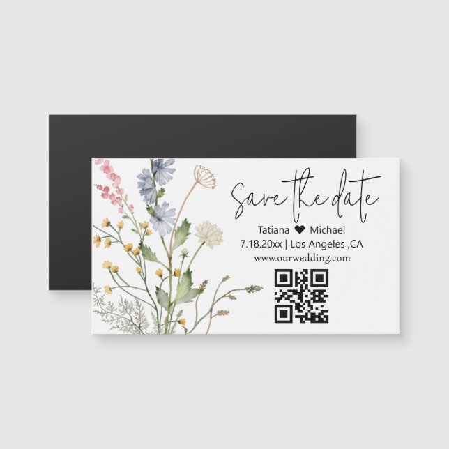 minimal floral qr code save the date  magnet  (Front/Back)
