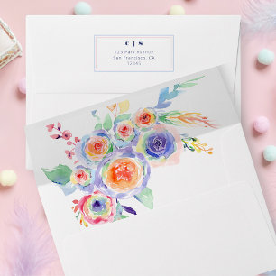 Minimal Floral Rainbow LGBTQ  Monogram Wedding Envelope
