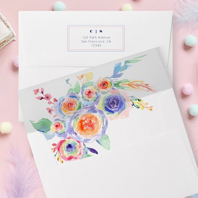 Minimal Floral Rainbow LGBTQ  Monogram Wedding Envelope (Creator Uploaded)