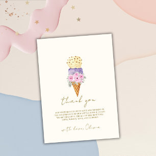 Minimal Floral Scoop Ice Cream Baby Shower Thank You Card