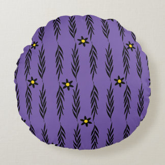 Minimal Floral Seamless Modern Botanical Daisy Pa Round Cushion