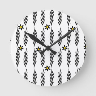 Minimal Floral Seamless Modern Botanical Daisy   Round Clock