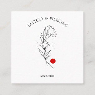 Minimal Floral Tattoo and Piercing Studio Logo Square Business Card