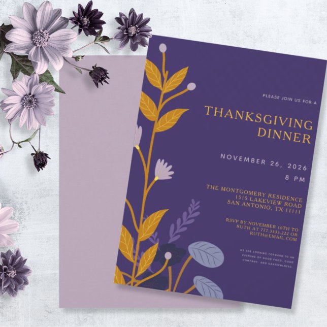 Minimal Floral Thanksgiving Dinner Invitation (Creator Uploaded)
