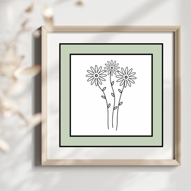 Minimal Floral Trio Black Lines Pale Green Border Poster (Creator Uploaded)