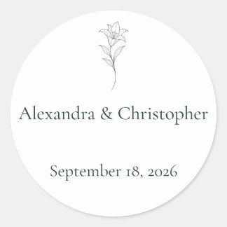 Minimal Floral Wedding Envelope Seal Classic Round