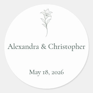 Minimal Floral Wedding Envelope Seal Classic Round