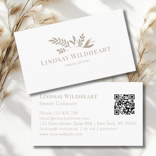 Minimal Floral White Botanical Beauty QR Code Business Card