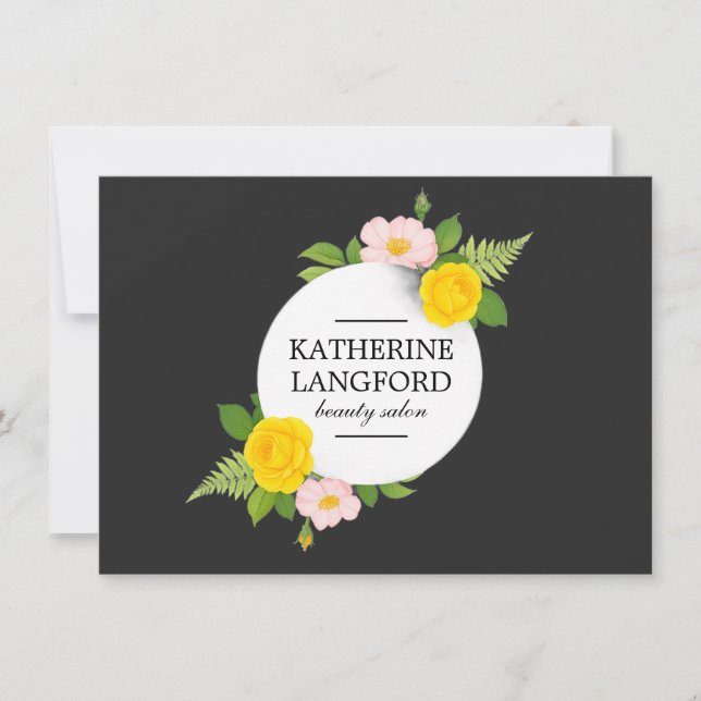 Minimal Floral Wreath Salon Black Gift Certificate (Front)