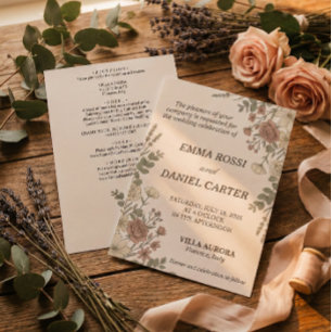 Minimal Floreal   Cream All In One Wedding  Invitation