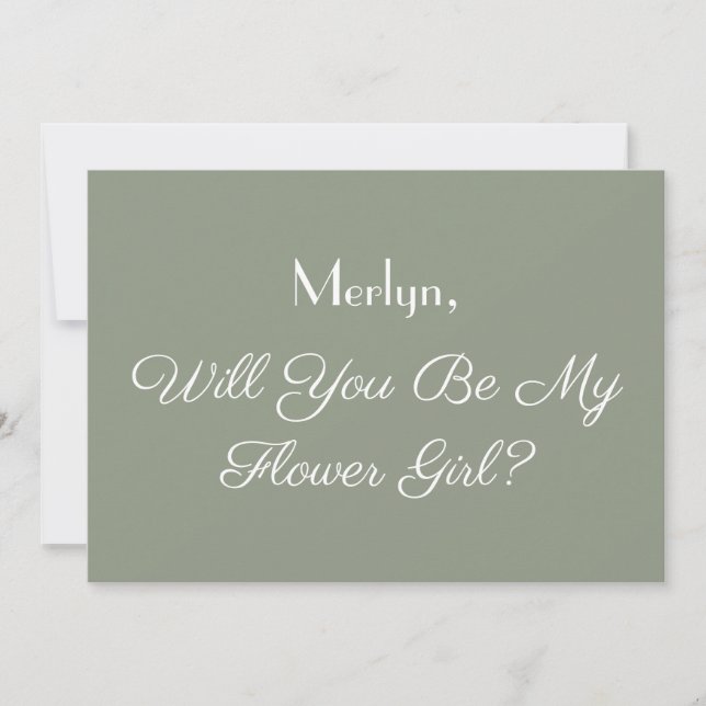  Minimal Flower Girl Proposal Sage Green Wedding Invitation (Front)
