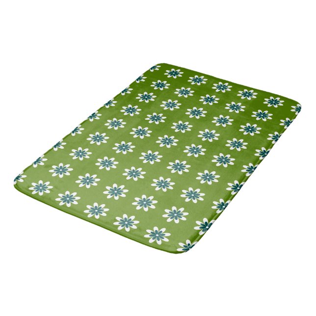 Minimal Flower Retro Avocado Green Bath Mat (Angled)