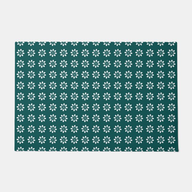 Minimal Flower Retro Deep Teal Doormat (Front)