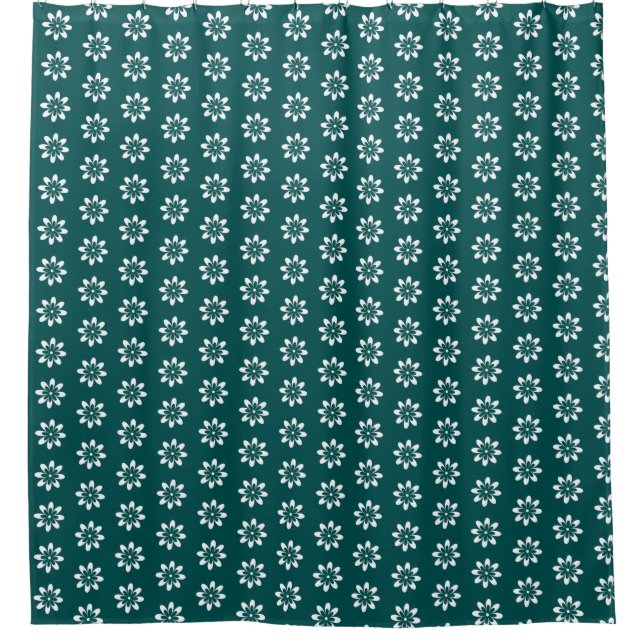Minimal Flower Retro Deep Teal Shower Curtain (Front)