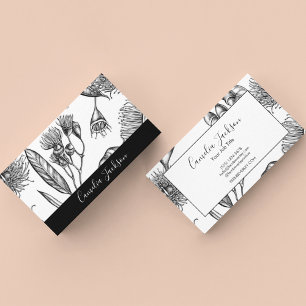 Minimal Flowers Chic Black & White Professional Business Card