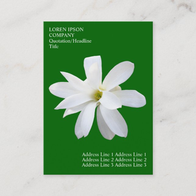 Minimal Flowers - Magnolia - Deep Grass Green Business Card (Front)