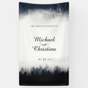 Minimal foggy spruce forest nature wedding banner