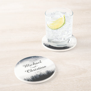 Minimal foggy spruce forest nature wedding coaster