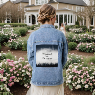Minimal foggy spruce forest nature wedding denim jacket