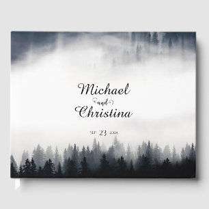 Minimal foggy spruce forest nature wedding guest book