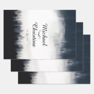 Minimal foggy spruce forest nature wedding wrapping paper sheet