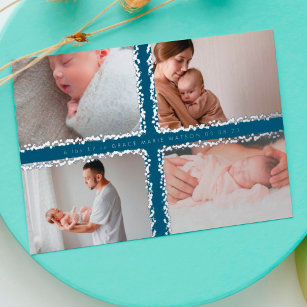 minimal foil photo collage baby birth announcement